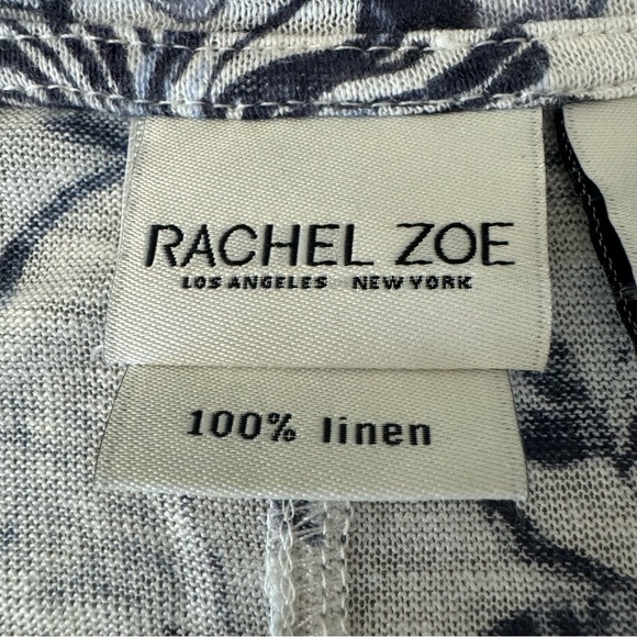 RACHEL ZOE 100% Linen Floral Knit Tunic Tee V-Neck Top 3/4 Sleeves Blue White - Picture 2 of 16
